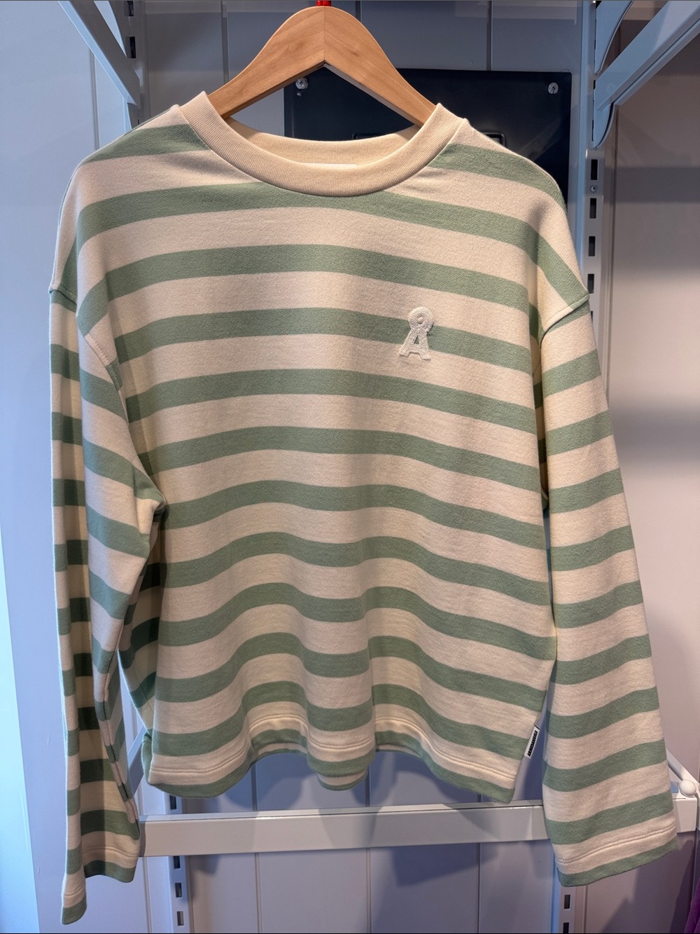 Striped Crewneck Sweater - Green & Cream